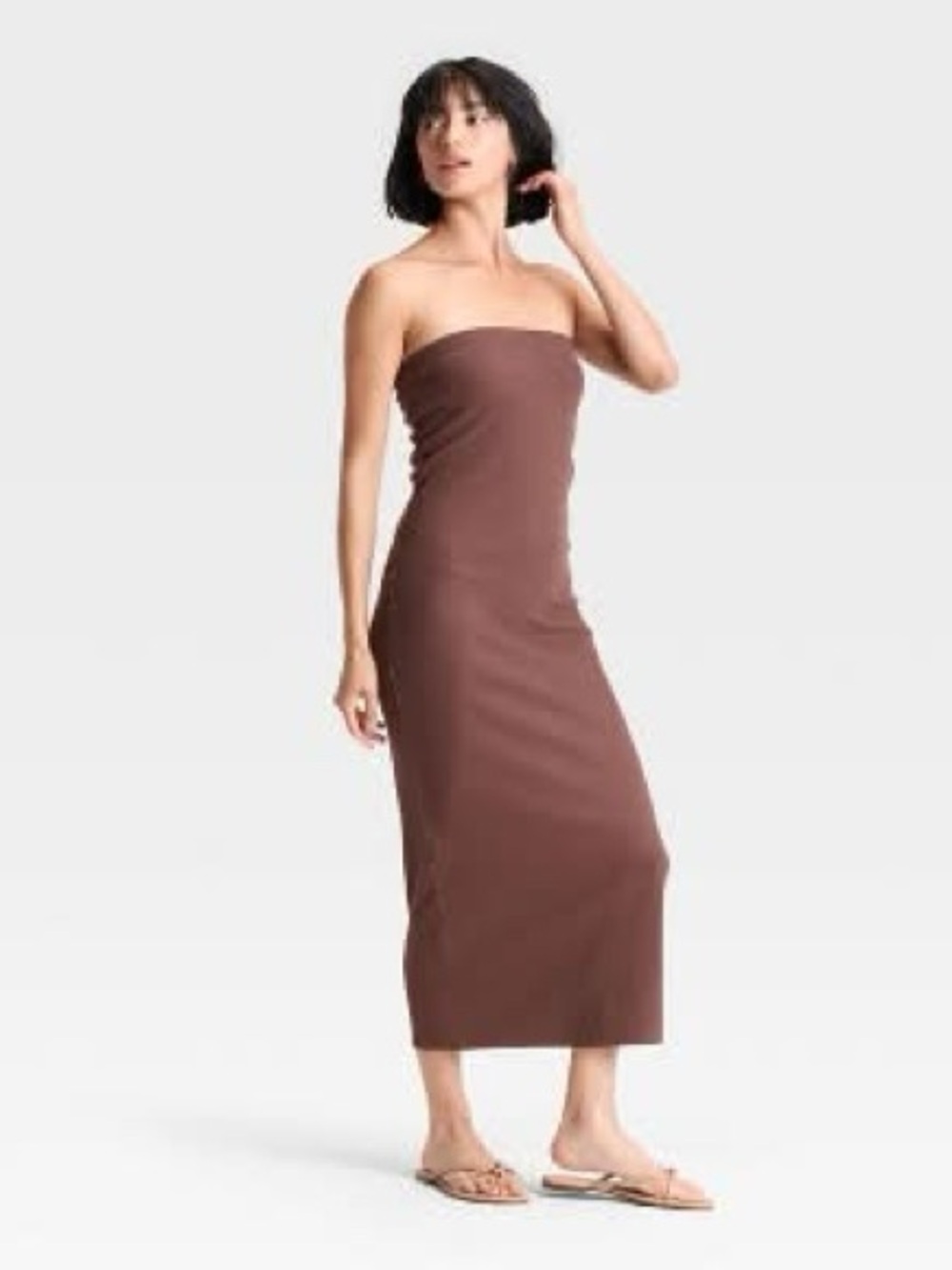 A New Day Strapless Brown Midi Tube Dress